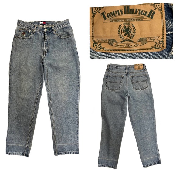 1990s Tommy Hilfiger High Waist Tapered Distressed Jeans / Women’s 30x29 * - Picture 1 of 5